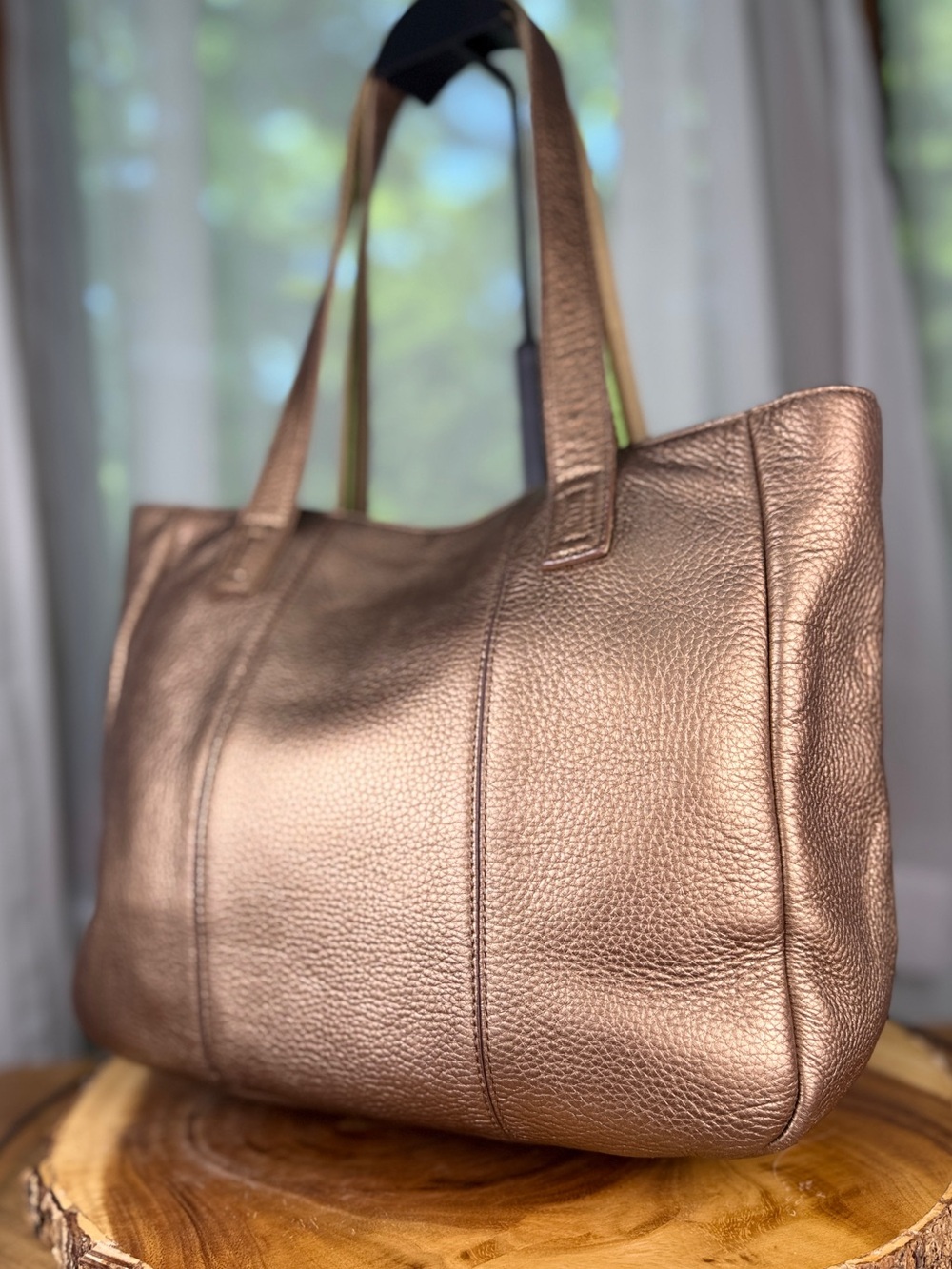 Talbots Metallic Pebbled Leather Tote Shoulder Bag - School Work Bag EUC - Picture 8 of 13